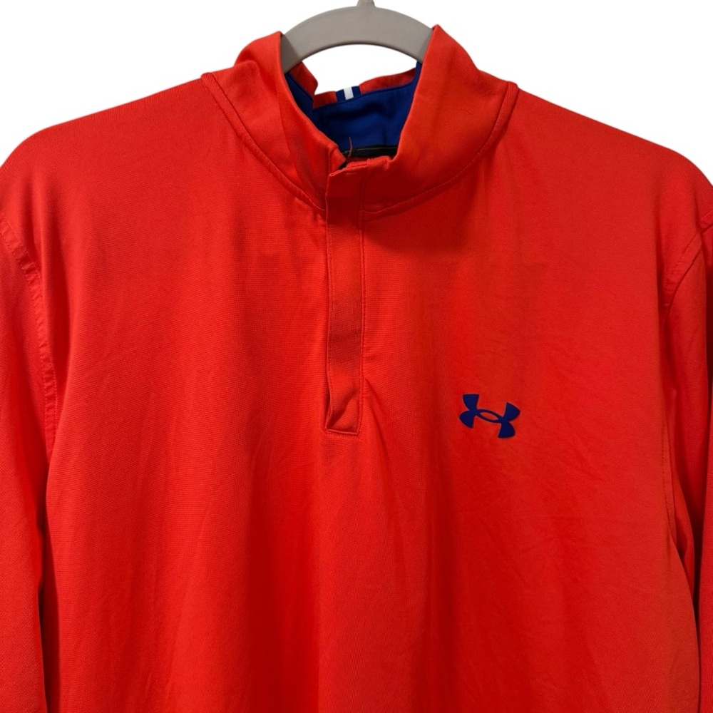 Under Armour Mens golf 1/4 zip pullover L bright orange blue performance top